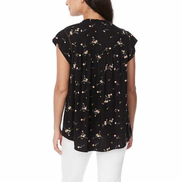 Buffalo David Bitton Black Floral Printed Flutter Sleeve Tunic Top - Picture 2 of 9